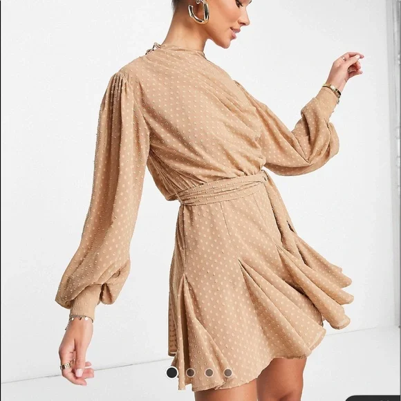open lace back dress White High Neck Pleated A-Line Mini Dress main image 1